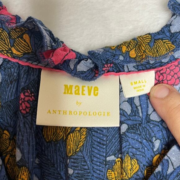 Anthropologie Maeve Marya Tiered Midi Modal Dress Blue Floral sz S Boho Prairie - Picture 5 of 11